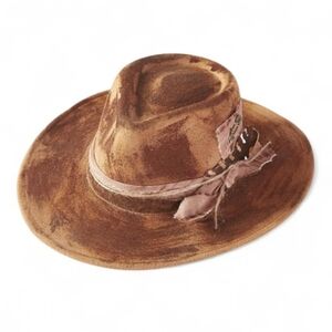 Brown Fedora Hat with Pink Ribbon